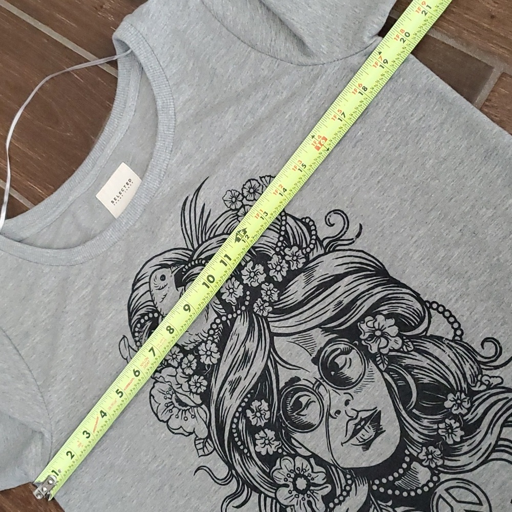 Selected Femme Jeans Grey Light Sweater Short Sleeve Crew Neck Top Women M - Picture 6 of 7